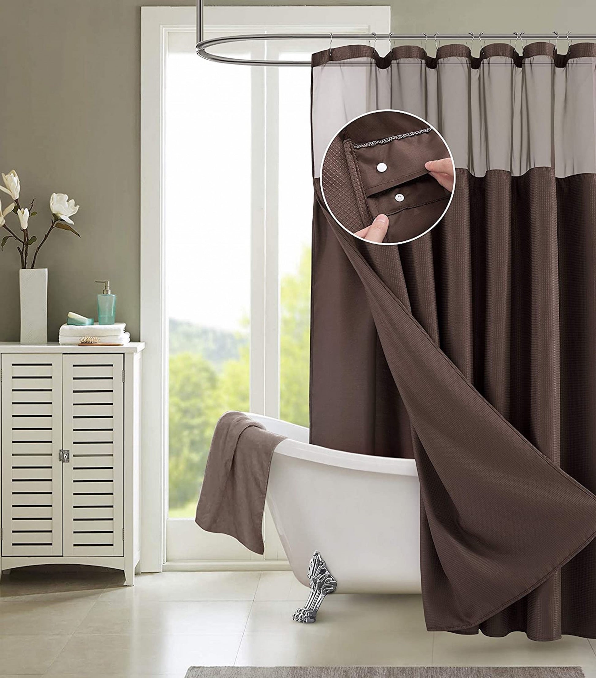 Brown Modern Grid Shower Curtain and Liner Set-7
