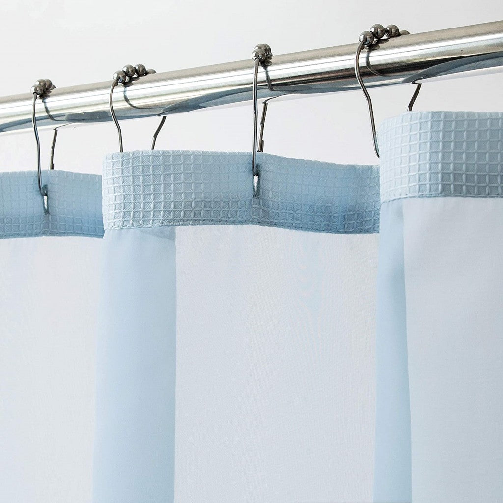 Light Blue Sheer and Grid Shower Curtain and Liner Set-1