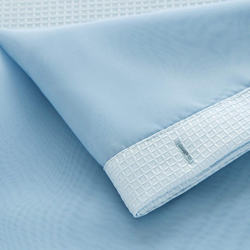 Light Blue Sheer and Grid Shower Curtain and Liner Set-4