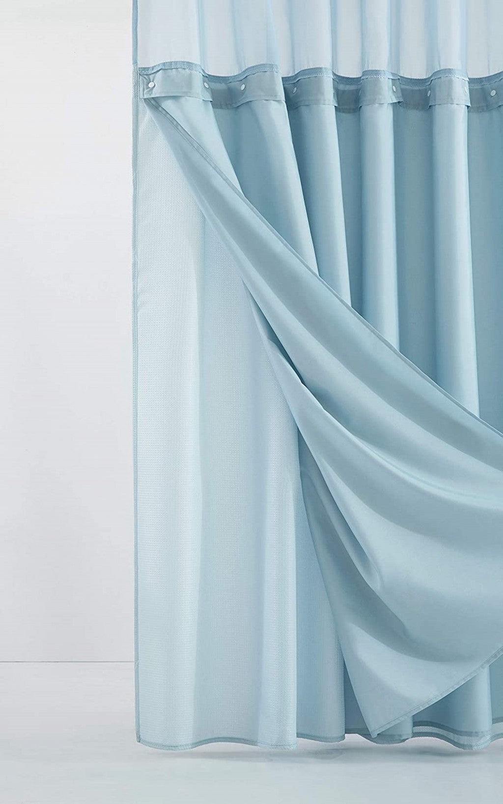 Light Blue Sheer and Grid Shower Curtain and Liner Set-5