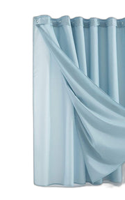 Light Blue Sheer and Grid Shower Curtain and Liner Set-0