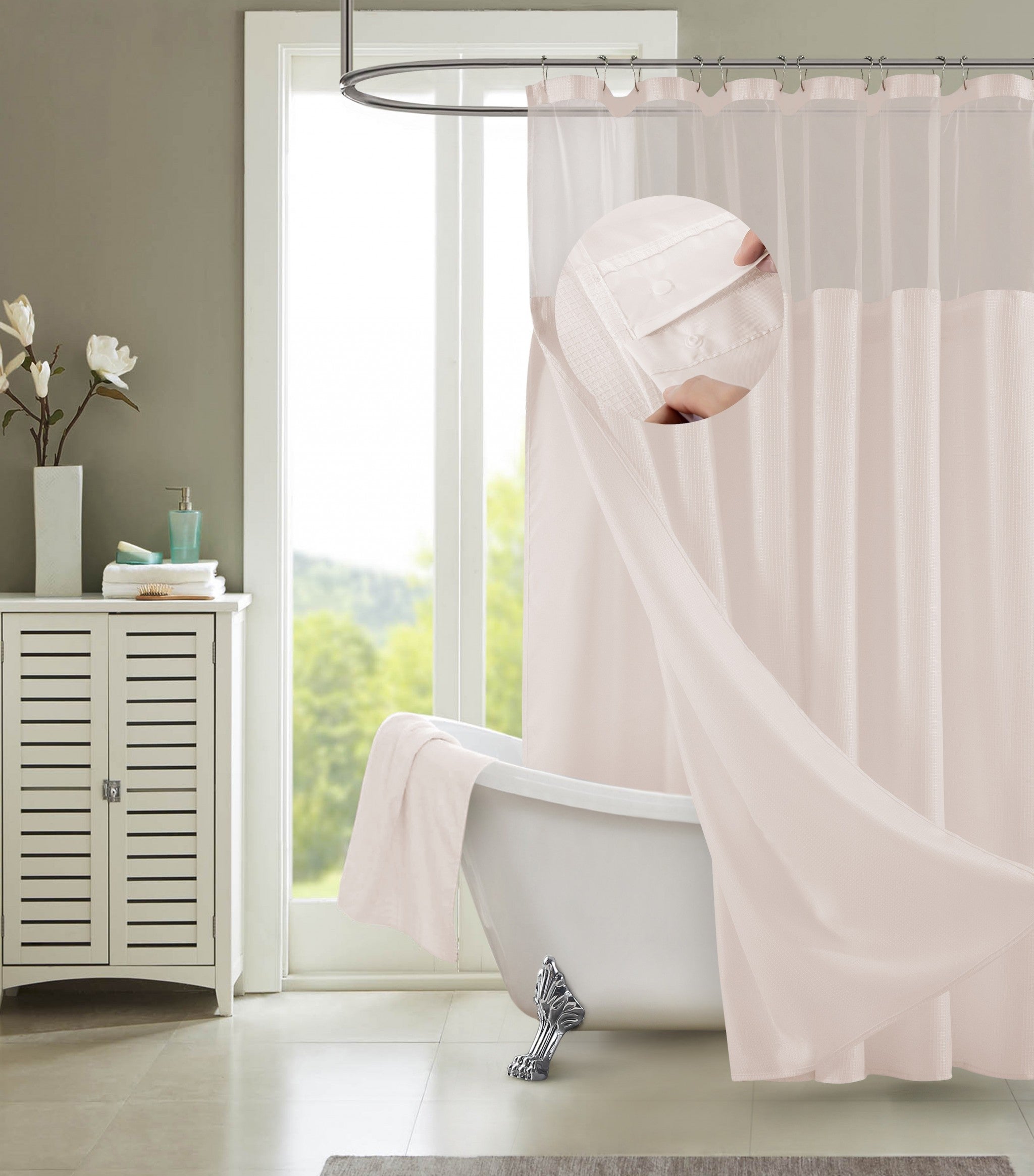 Blush Sheer and Grid Shower Curtain and Liner Set-6