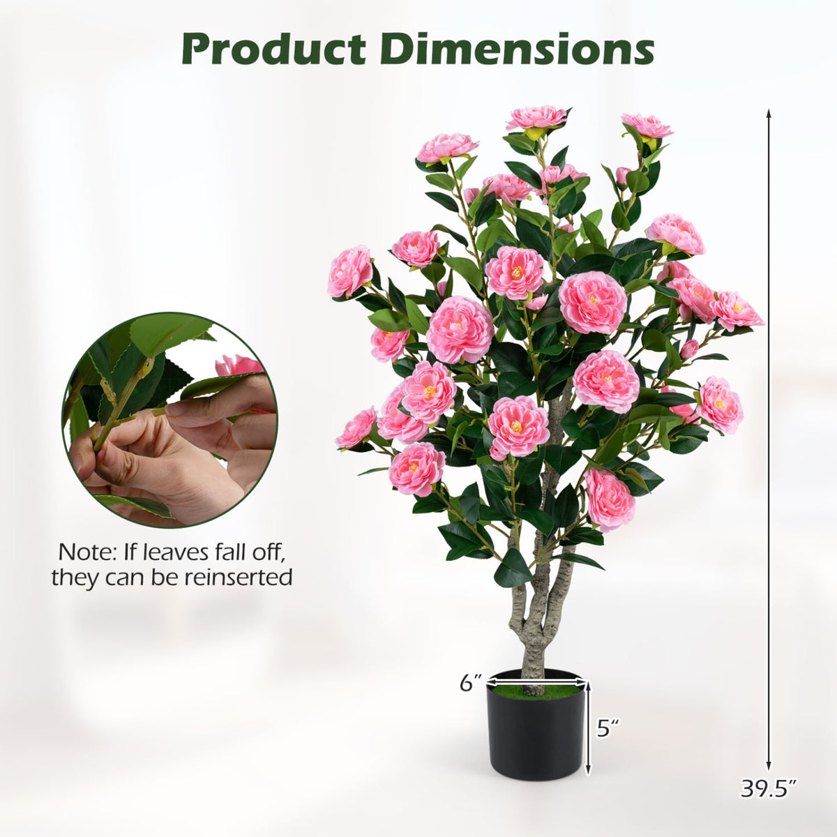 39.5" Artificial Camellia Tree with Orange Blossoms in Cement Pot for Home Decoration-Pink-Artificial Plants-DECOROLALA