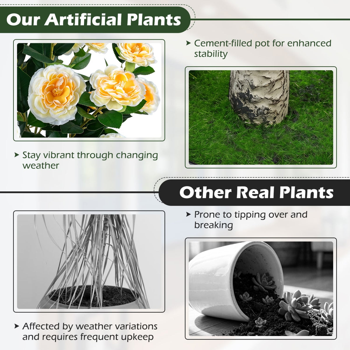 39.5" Artificial Camellia Tree with Orange Blossoms in Cement Pot for Home Decoration-White-Artificial Plants-DECOROLALA