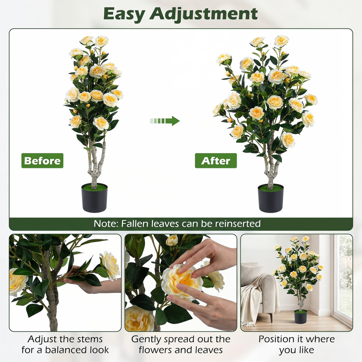 39.5" Artificial Camellia Tree with Orange Blossoms in Cement Pot for Home Decoration-White-Artificial Plants-DECOROLALA