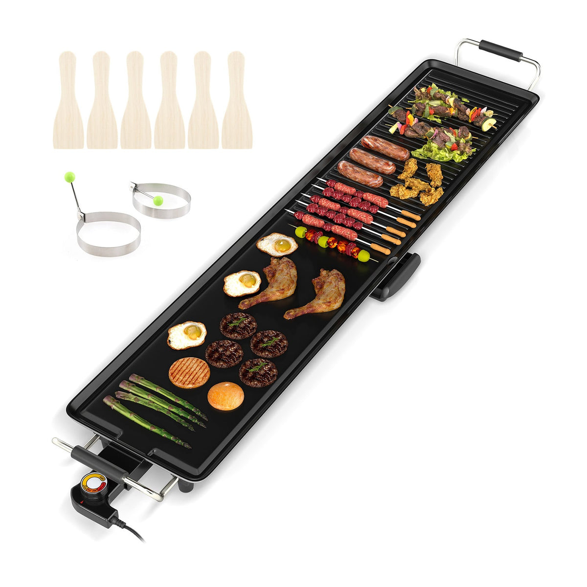 39.5 Inch Extra Large Electric Griddle with 2 Cooking Surface and Adjustable Temperatures-Cookware & Bakeware-DECOROLALA