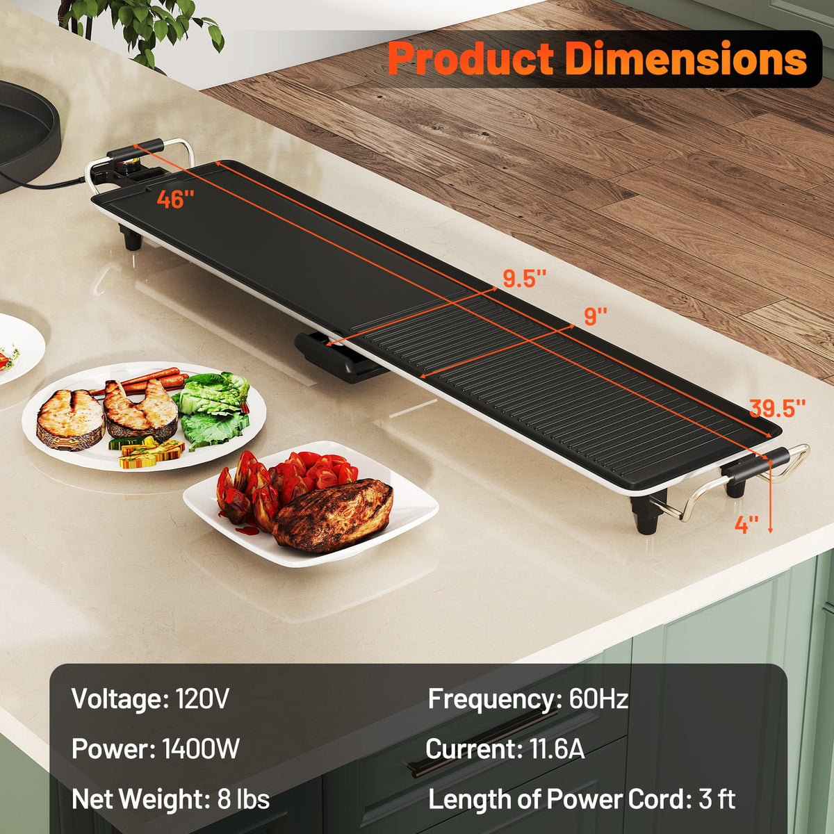 39.5 Inch Extra Large Electric Griddle with 2 Cooking Surface and Adjustable Temperatures-Cookware & Bakeware-DECOROLALA