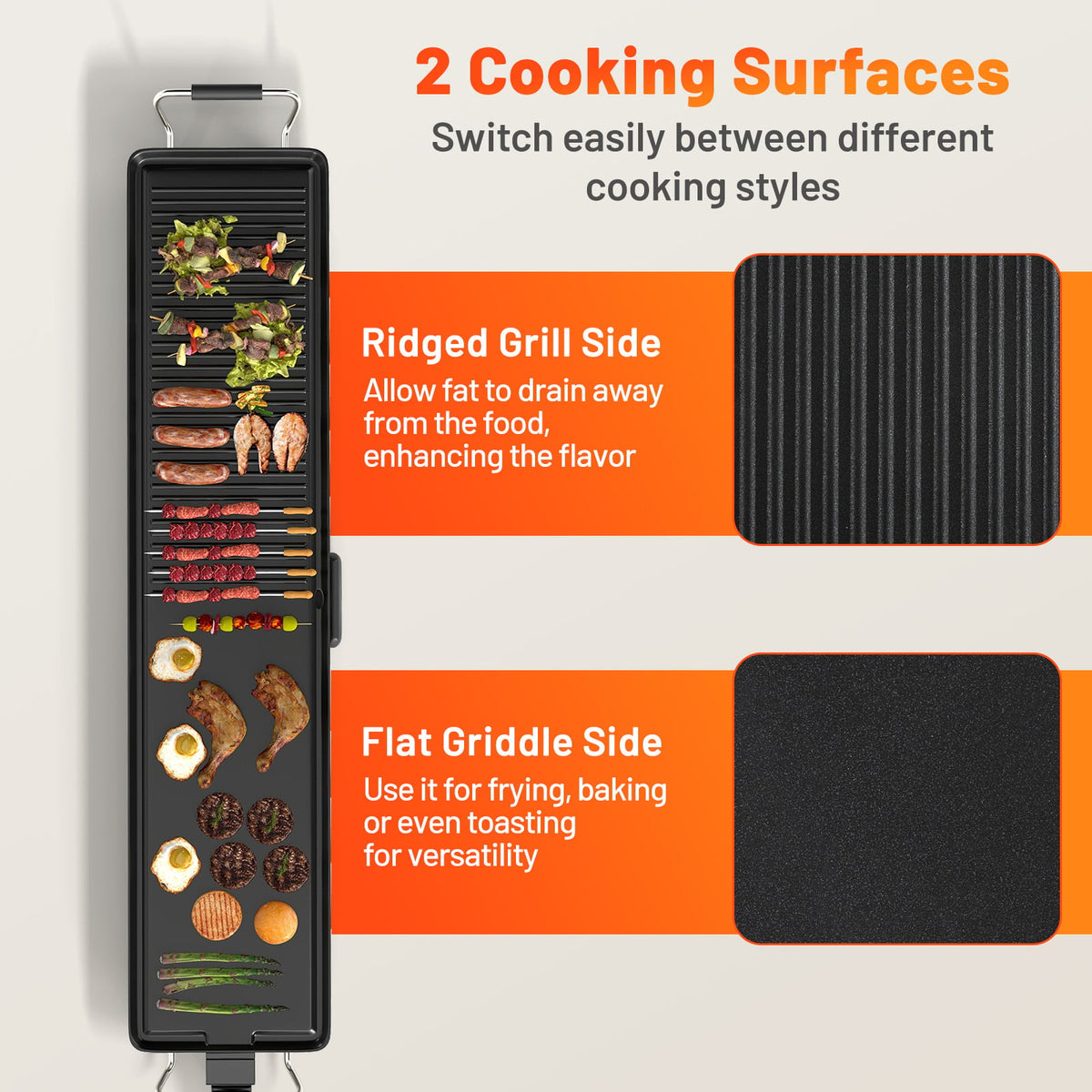 39.5 Inch Extra Large Electric Griddle with 2 Cooking Surface and Adjustable Temperatures-Cookware & Bakeware-DECOROLALA
