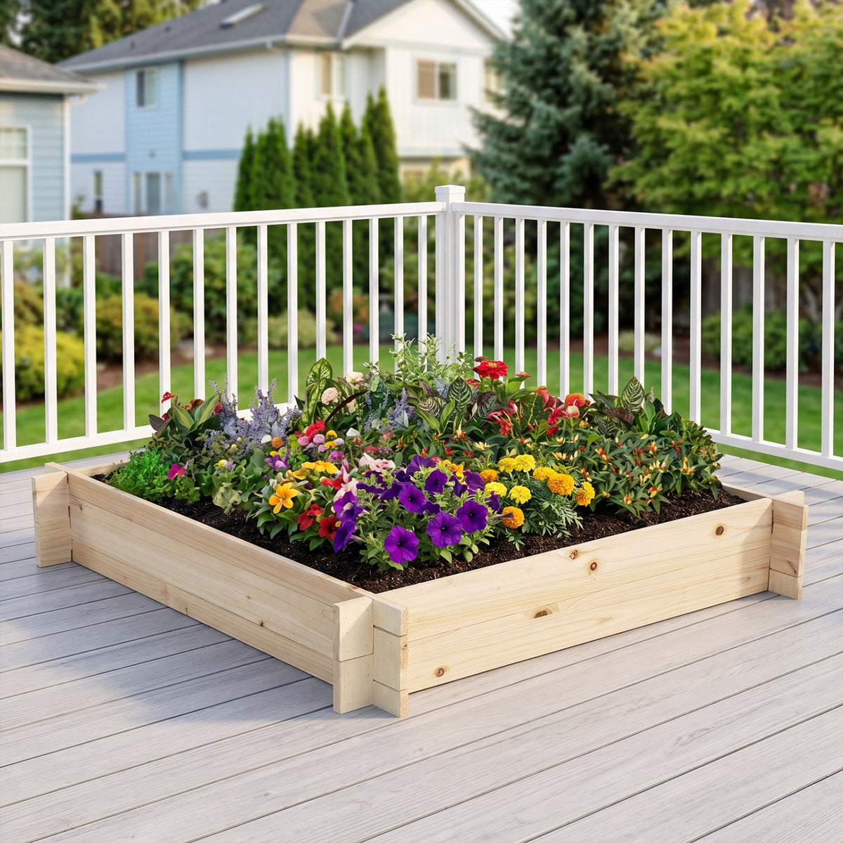 39.5" x 39.5" Square Wooden Raised Garden Bed-Natural-Raised Garden Beds-DECOROLALA
