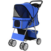 Pet Stroller with Reflective Strips, Foldable Cat Stroller with 360° Swivel Wheels for Small Dogs and Cats, Blue