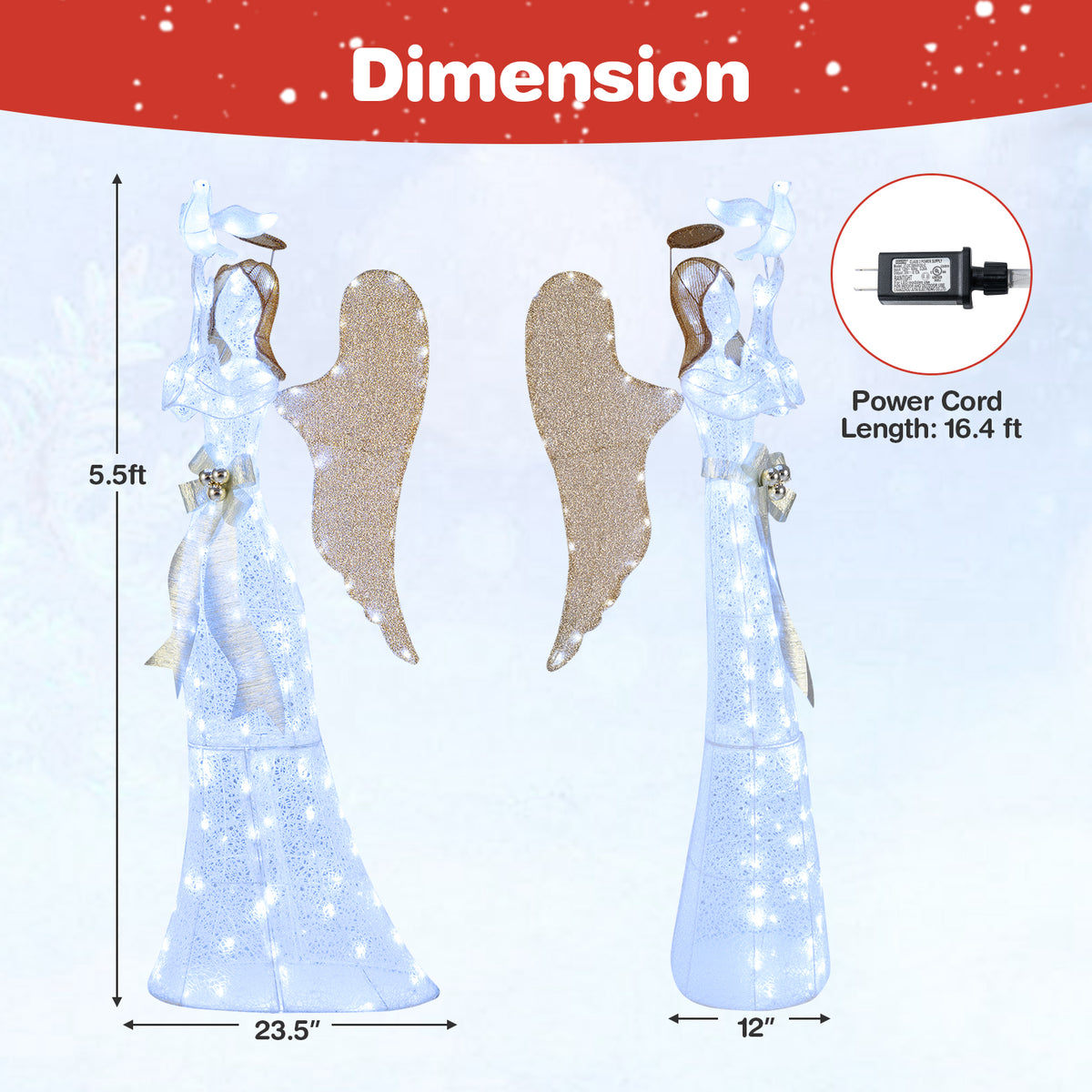 3D Lighted Angel Christmas Decoration 5.5 FT Halo Angel-Christmas Decorations & Accessories-DECOROLALA