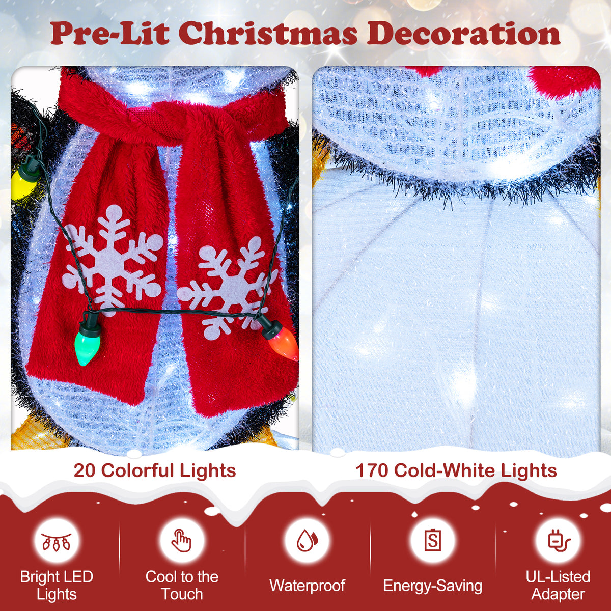 3D Pre-Lit Indoor Outdoor Xmas Holiday with 170 Cold-White LED Lights for Home-Christmas Decorations & Accessories-DECOROLALA