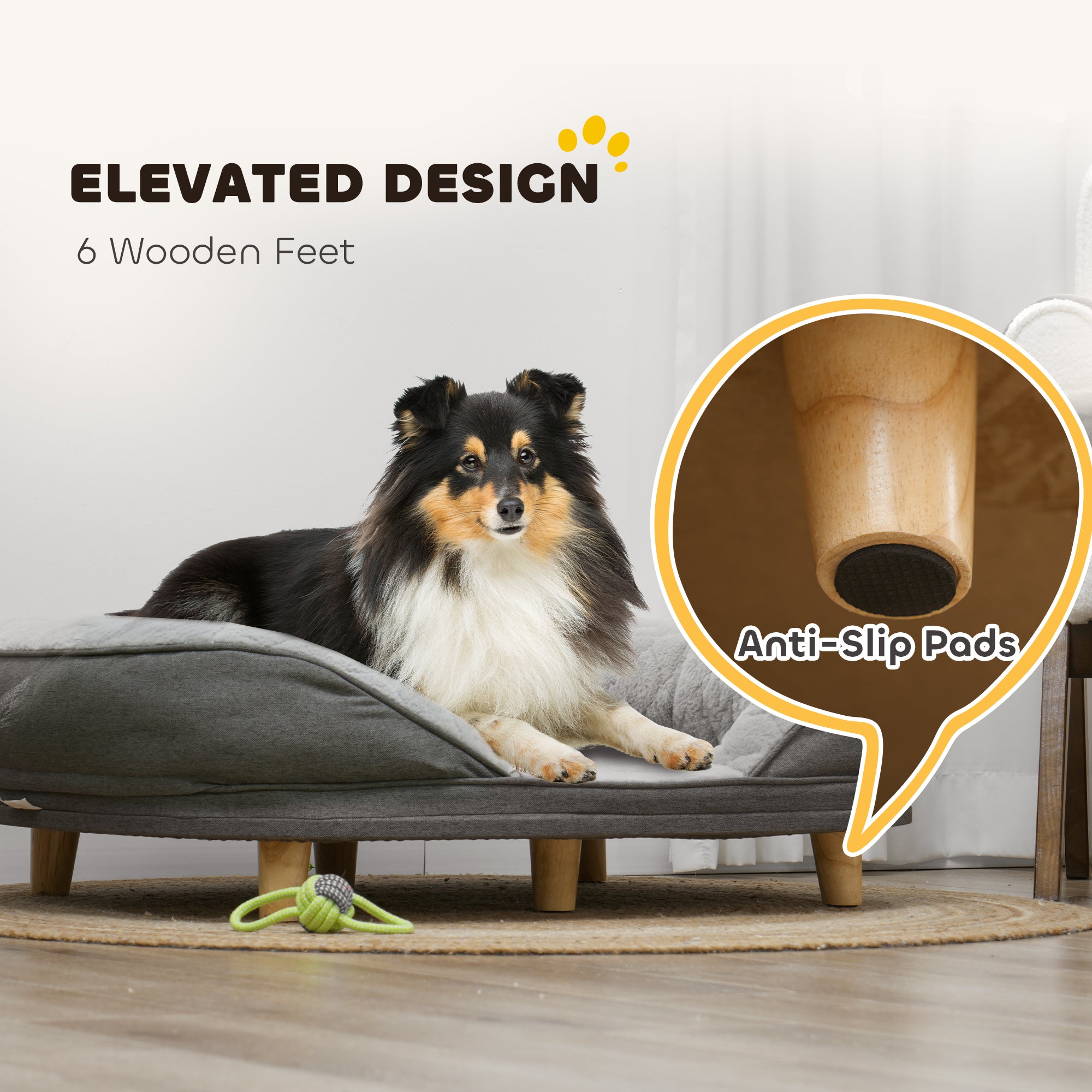 Pet Sofa Bed for Large Dogs with Removable Cushion, Washable Cover, Anti-slip Foot Pads, Grey