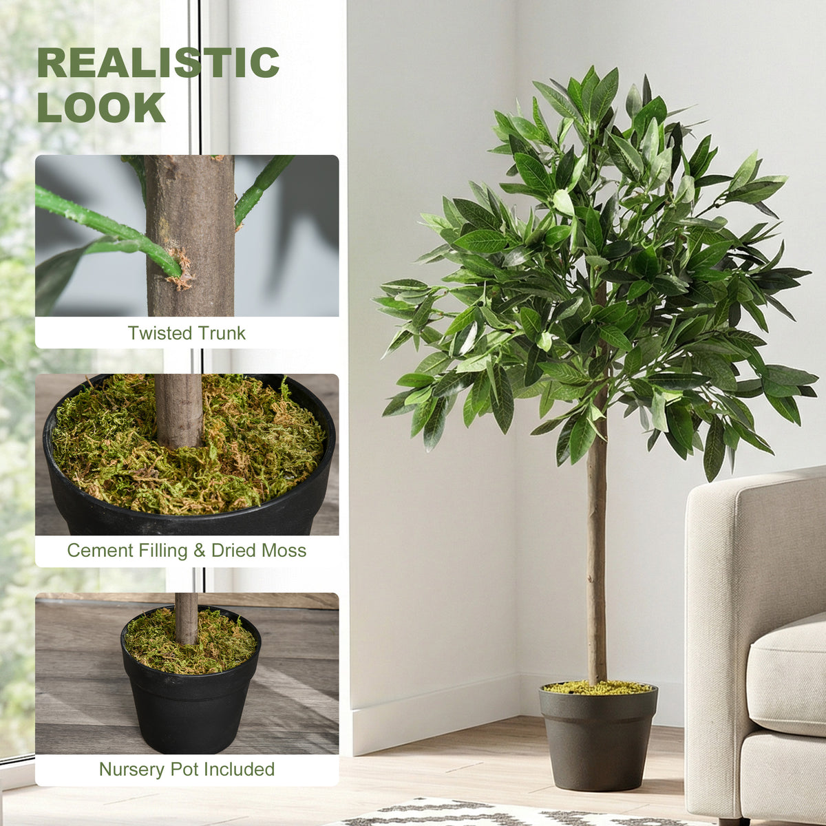 3FT Artificial Laurel Tree Set of 2, Lifelike Fake Plant with 564 Leaves, Potted Fake Plant for Home Office Decor, Green-Artificial Trees-DECOROLALA