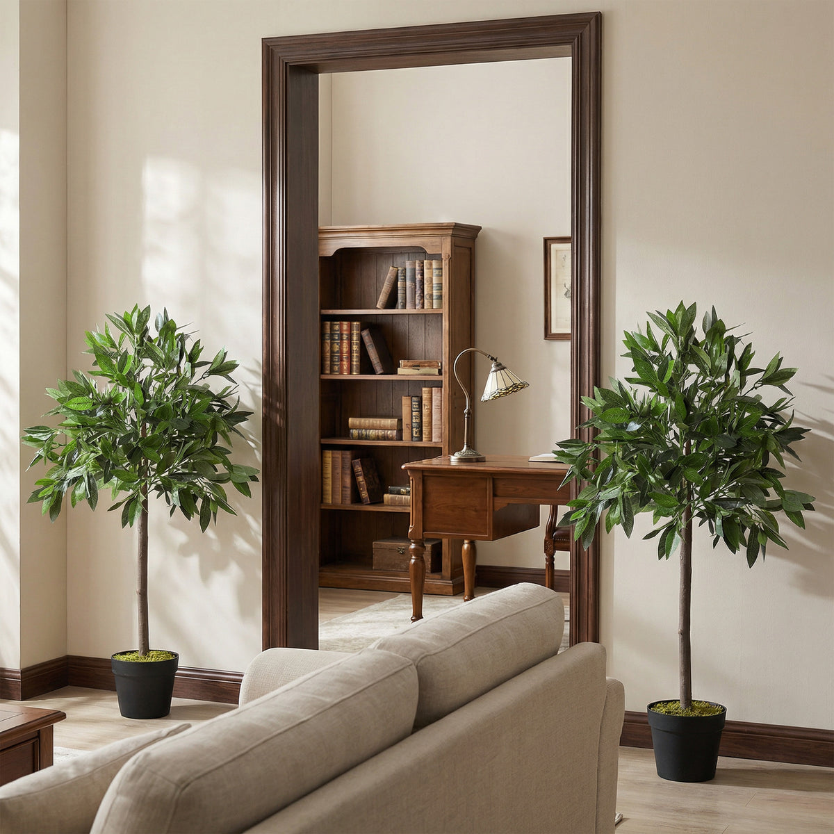 3FT Artificial Laurel Tree Set of 2, Lifelike Fake Plant with 564 Leaves, Potted Fake Plant for Home Office Decor, Green-Artificial Trees-DECOROLALA