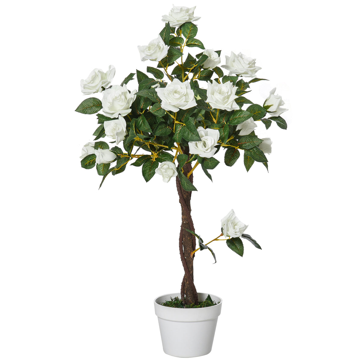 3FT Artificial Plant White Rose Floral in Pot, Fake Plant for Home Indoor Decor-Artificial Trees-DECOROLALA