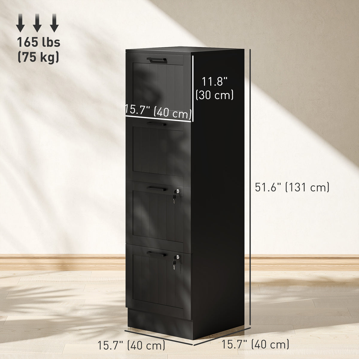 4-Drawer Locking Filing Cabinet - Black MDF 52" H