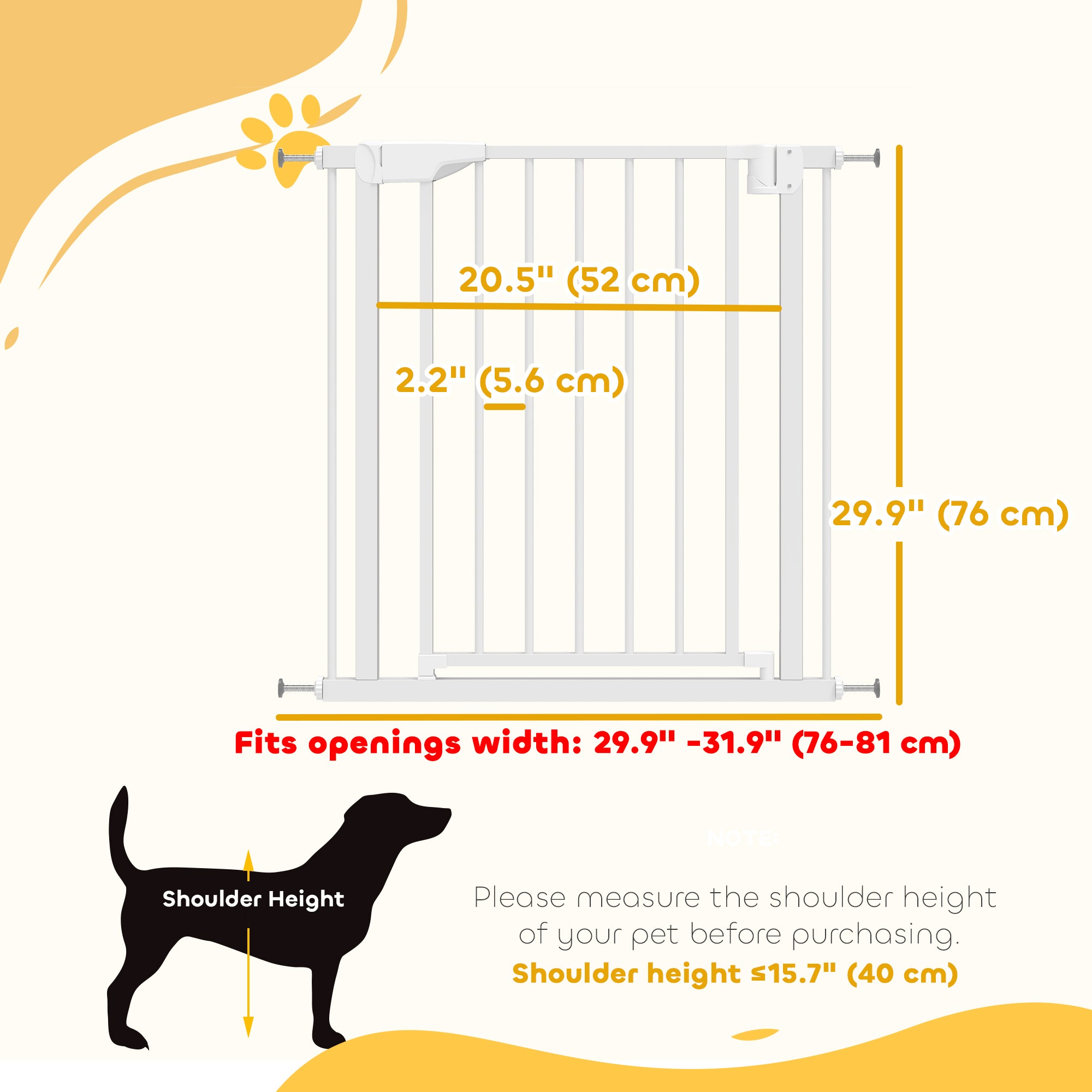 Baby Gate, Pet Safety Gate Pressure Fit, 30"-32" Wide with Two-Way Open, Auto-Close for Stair, Doorways, Hallways, White