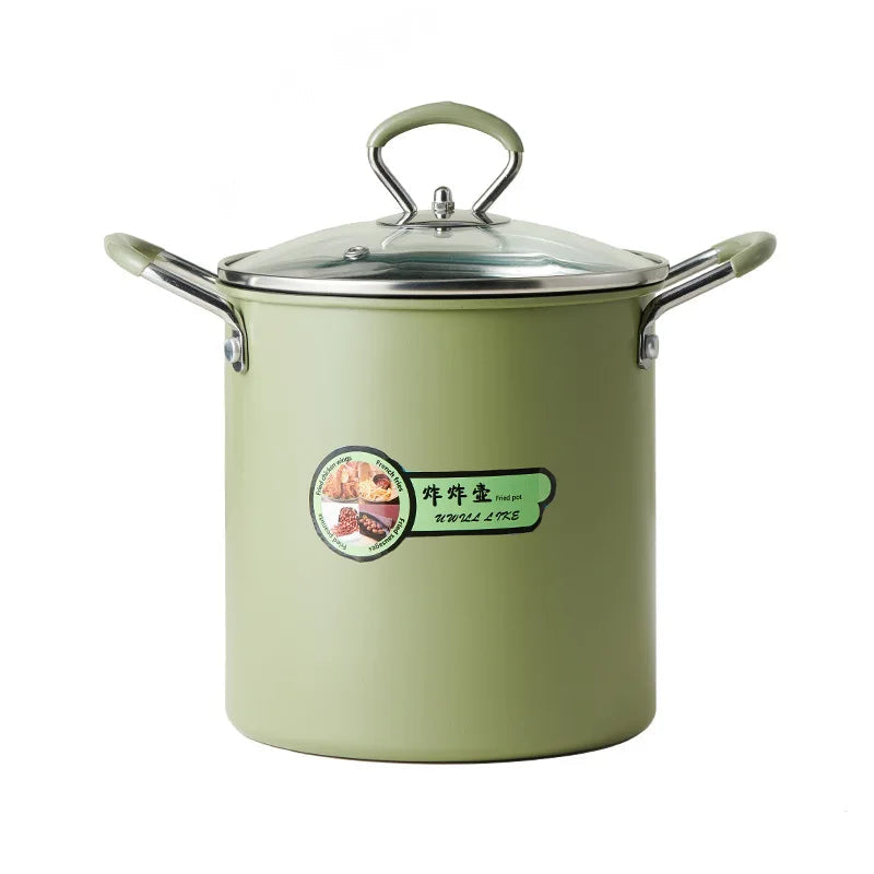 3L Deep Fryer Pot with Basket Oil Strainer Mini Pasta Pot Green-Deep Fryer-DECOROLALA