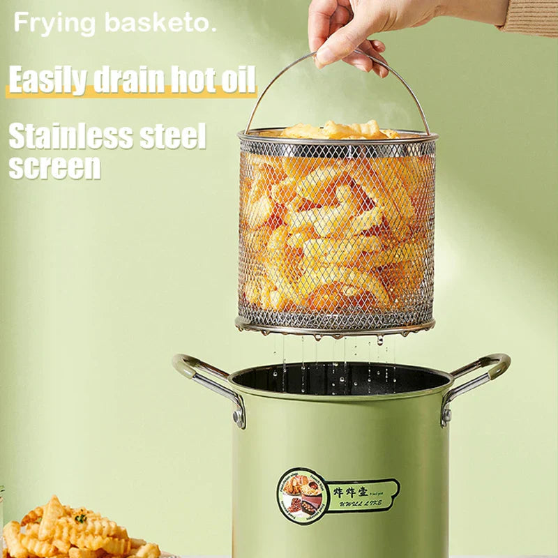 3L Deep Fryer Pot with Basket Oil Strainer Mini Pasta Pot Green-Deep Fryer-DECOROLALA