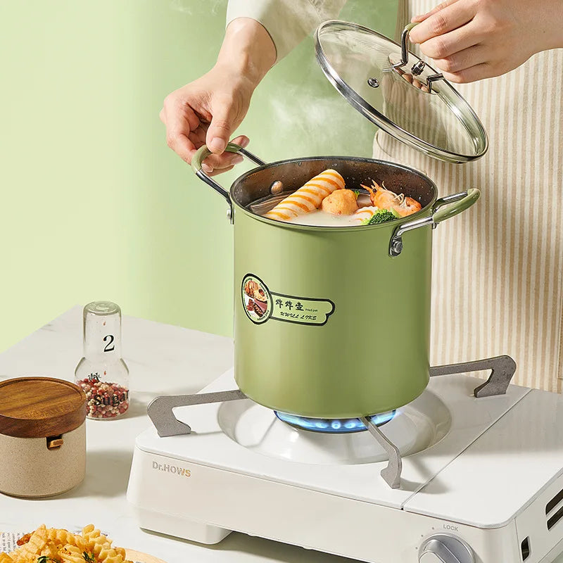 3L Deep Fryer Pot with Basket Oil Strainer Mini Pasta Pot Green-Deep Fryer-DECOROLALA