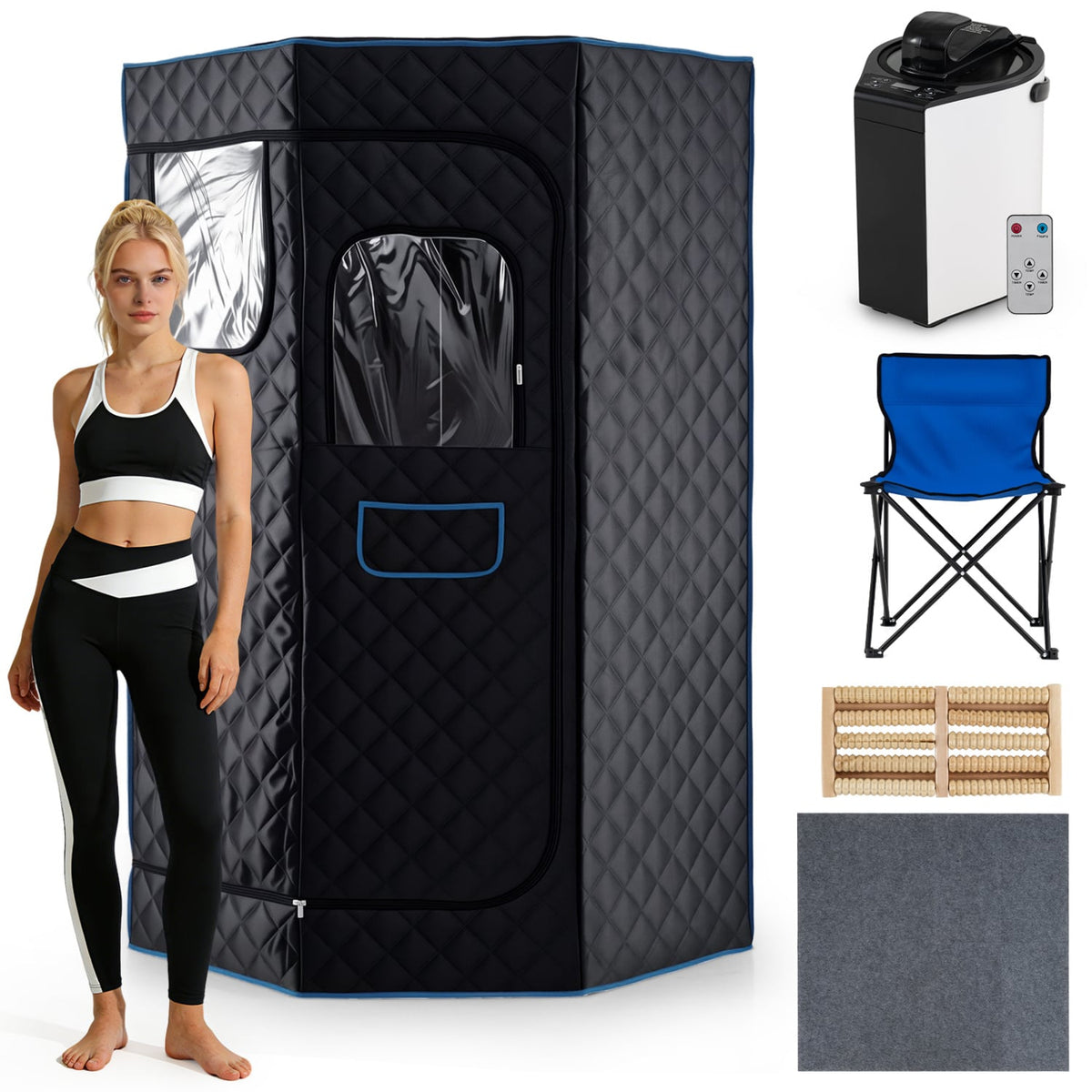 3L Portable Steam Sauna for Home Fast-Heat with 9-Level Remote Control and Folding Chair-Black-Saunas-DECOROLALA