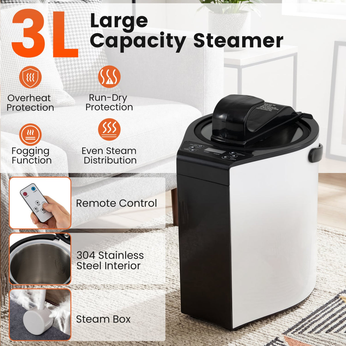 3L Portable Steam Sauna for Home Fast-Heat with 9-Level Remote Control and Folding Chair-Gray-Saunas-DECOROLALA