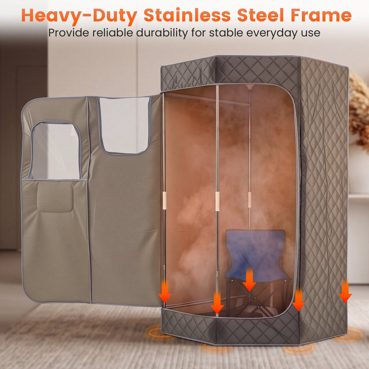 3L Portable Steam Sauna for Home Fast-Heat with 9-Level Remote Control and Folding Chair-Gray-Saunas-DECOROLALA