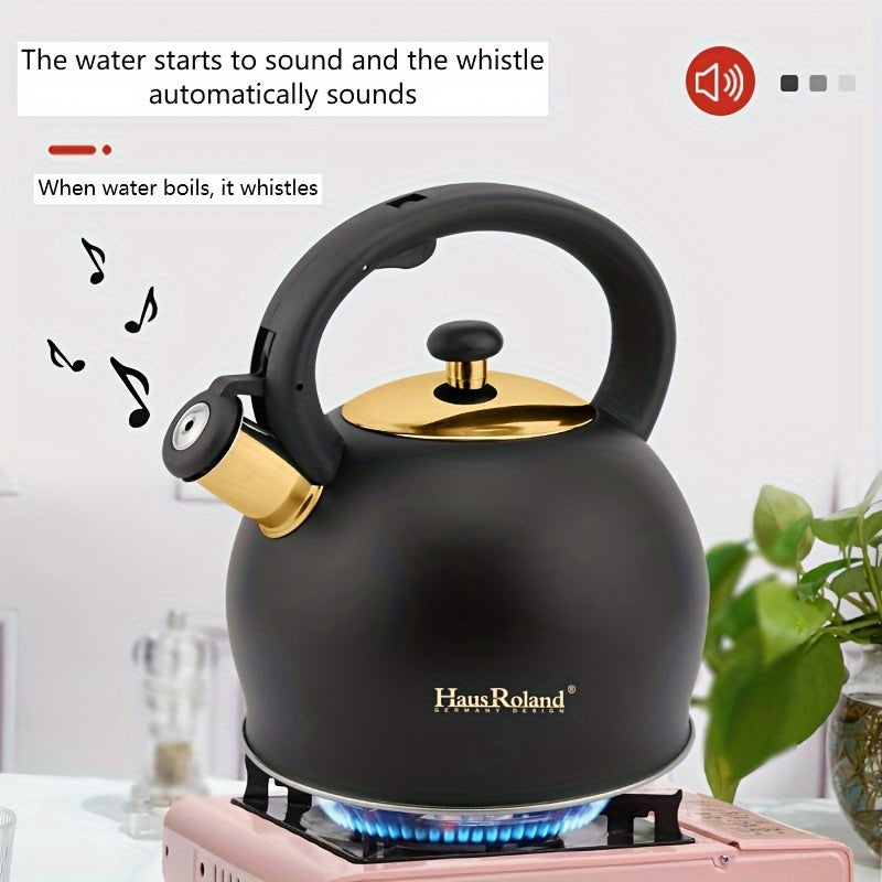 3L Stainless Steel Whistling Kettle - Black & Gold Induction-Stovetop Kettl-DECOROLALA