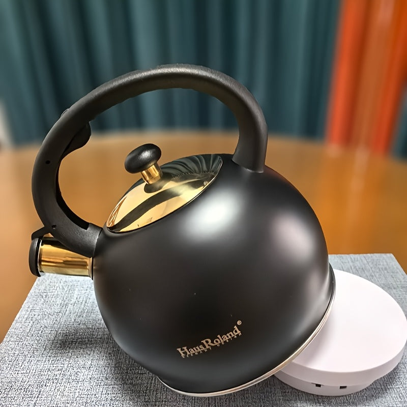 3L Stainless Steel Whistling Kettle - Black & Gold Induction-Stovetop Kettl-DECOROLALA
