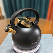 3L Stainless Steel Whistling Kettle - Black & Gold Induction-Stovetop Kettl-DECOROLALA