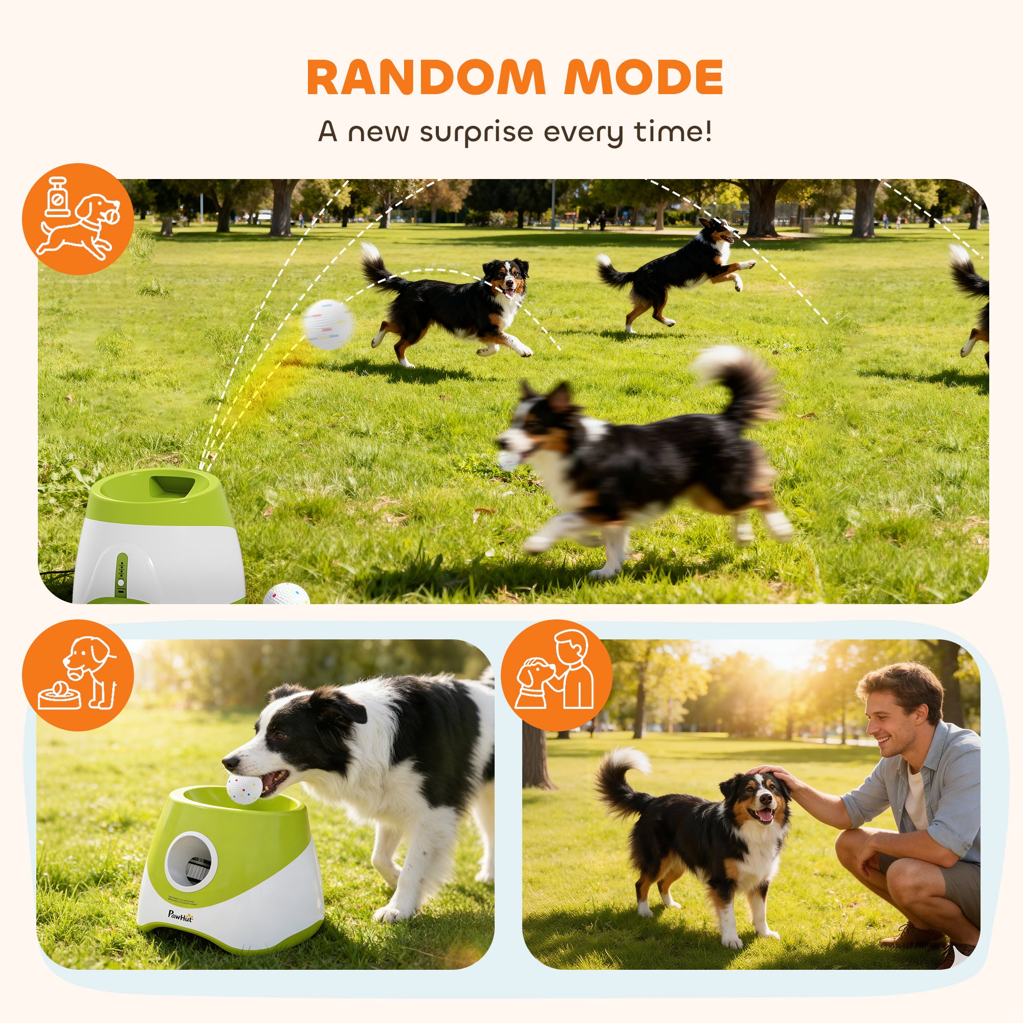 Automatic Dog Ball Launcher with 5 ETPU Balls 2.3", 3 Distance Settings 20ft, 33ft, 46ft, Green