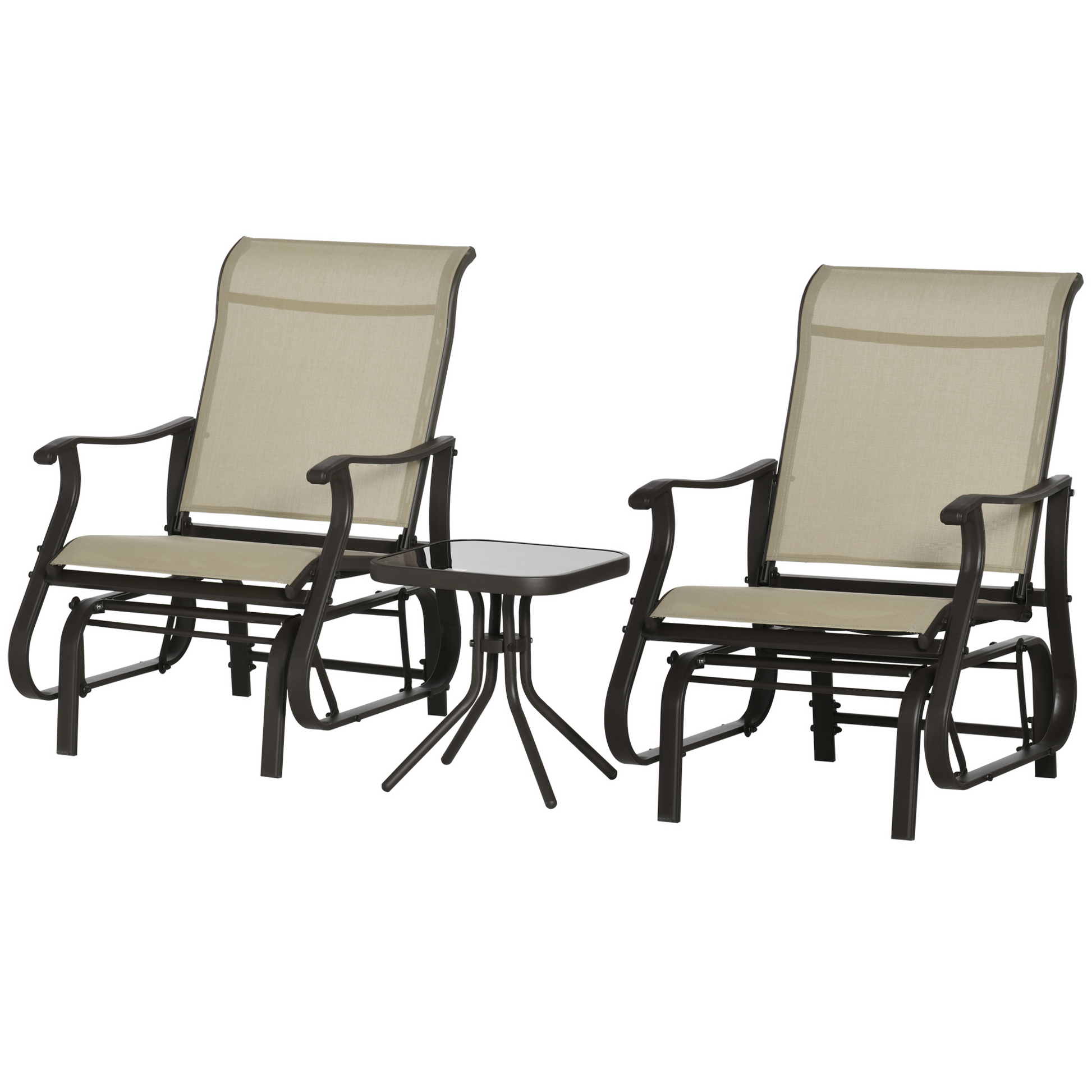 3PC Gliding Rocking Chair & Bistro Table Set, Mixed Grey-DECOROLALA