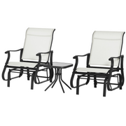 3PC Outdoor Gliding Chair & Bistro Table Set, Cream White-DECOROLALA
