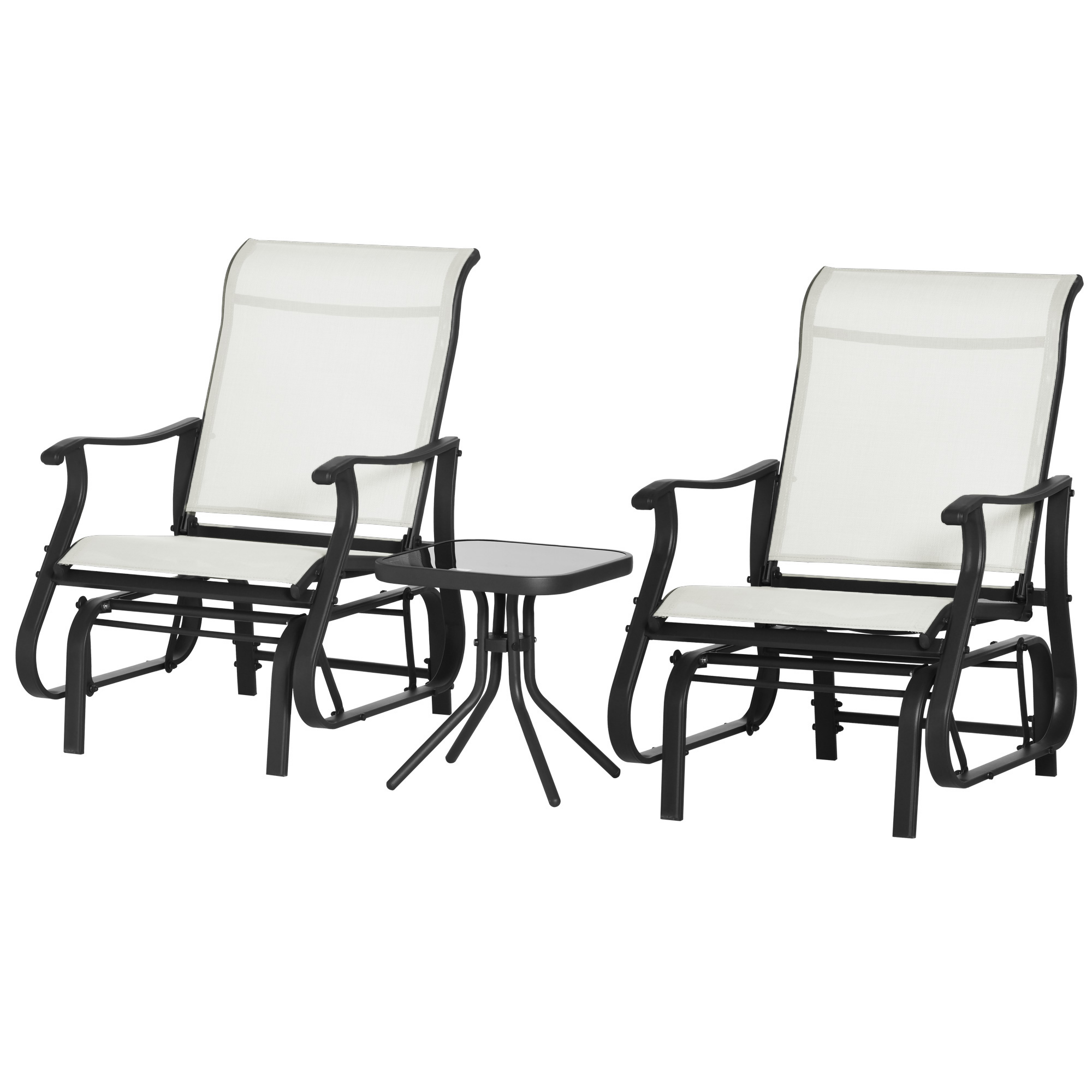 3PC Outdoor Gliding Chair & Bistro Table Set, Cream White-DECOROLALA