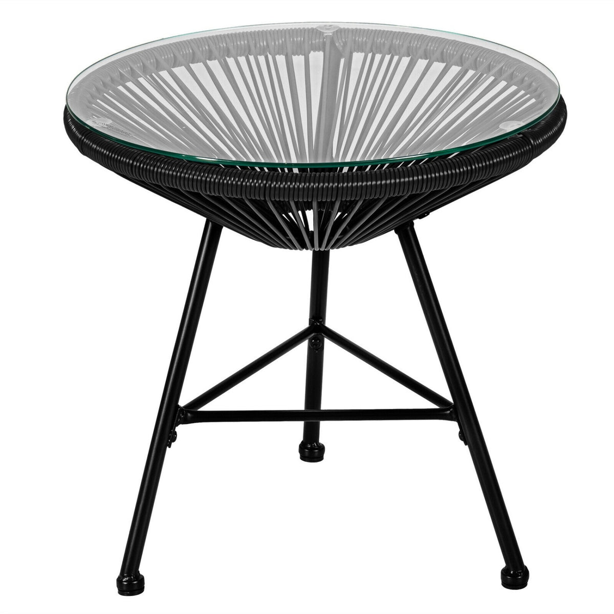 3PCS Patio Acapulco Furniture Bistro Set with GlassTable-Black-Patio Conversation Sets-DECOROLALA