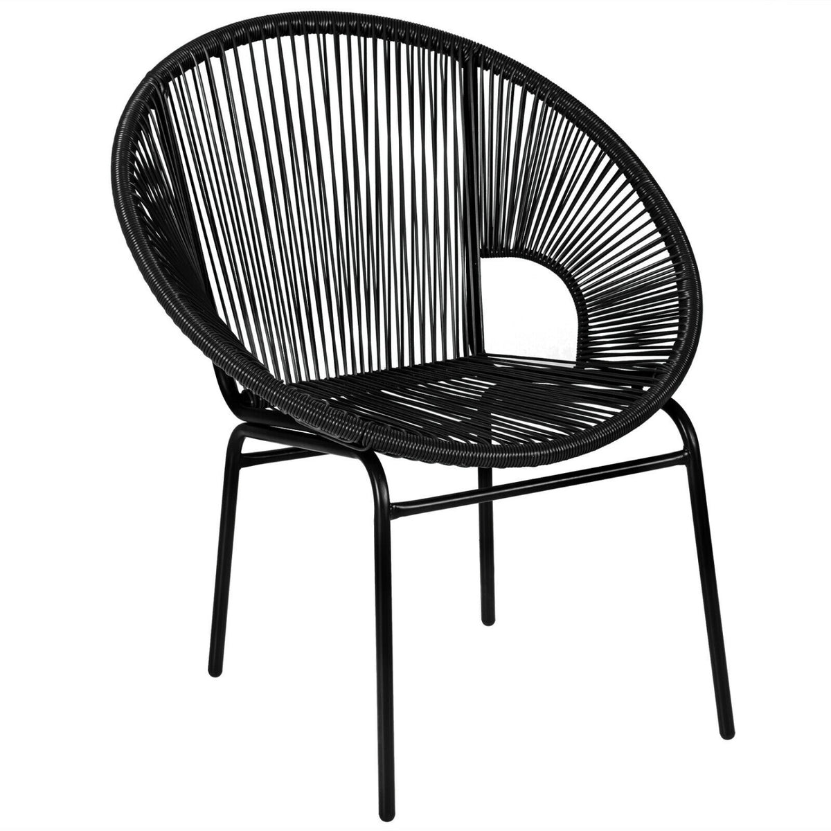 3PCS Patio Acapulco Furniture Bistro Set with GlassTable-Black-Patio Conversation Sets-DECOROLALA