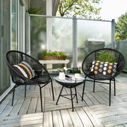 3PCS Patio Acapulco Furniture Bistro Set with GlassTable-Black-Patio Conversation Sets-DECOROLALA