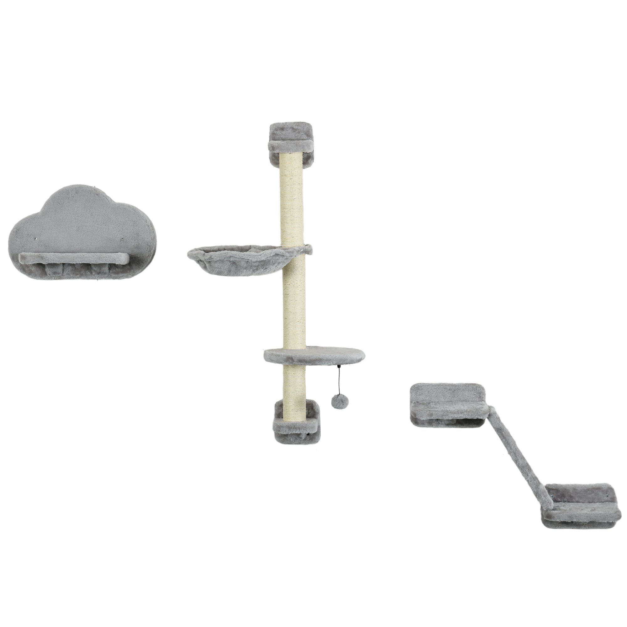 3PCs Cat Shelves with Hammock, Scratching Posts, Platforms, Grey-Cats-DECOROLALA