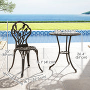 3PCs Patio Bistro Set, Outdoor Cast Aluminum Garden Table and Chairs with Umbrella Hole for Balcony, Bronze-Patio Bistro Sets-DECOROLALA