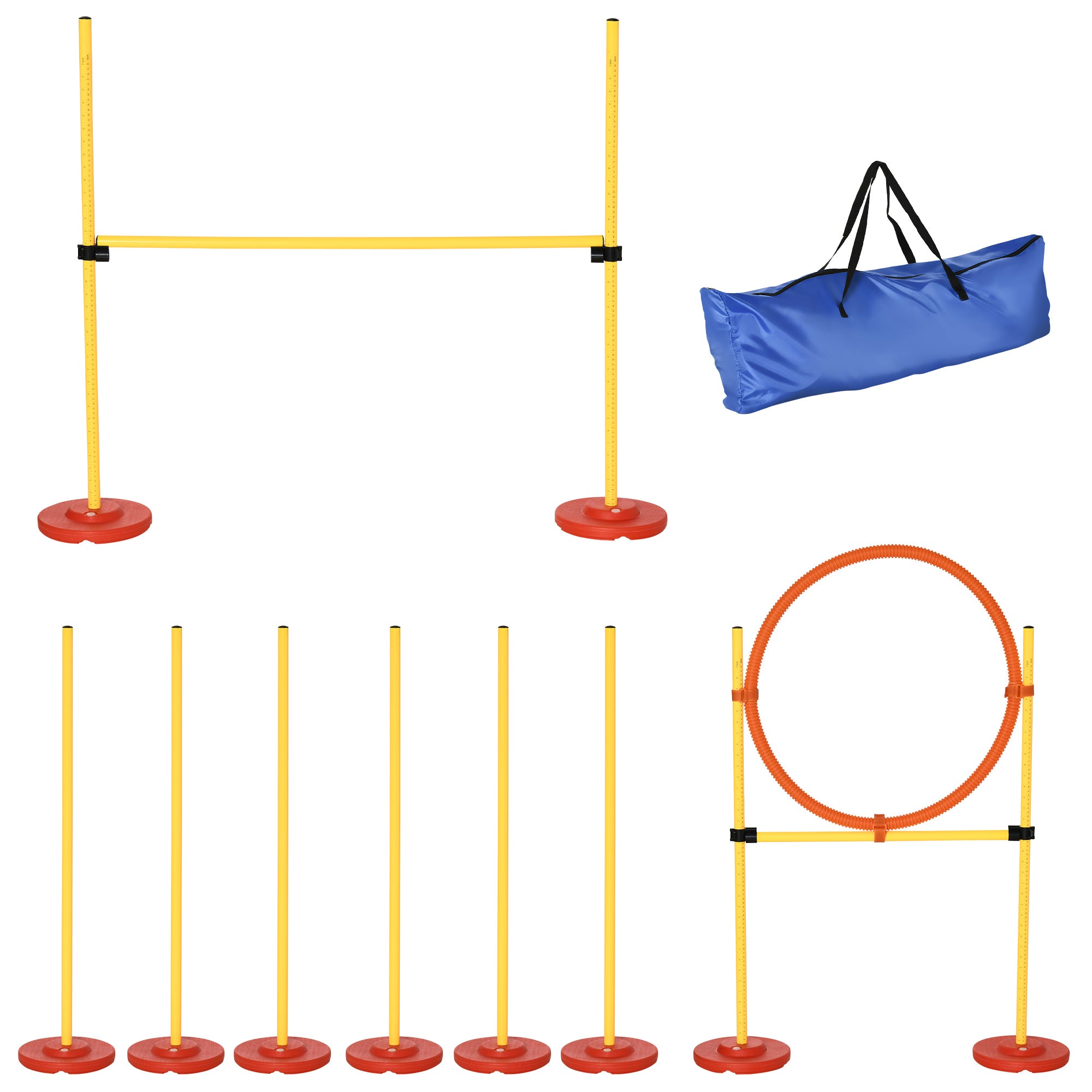 3PCs Portable Pet Agility Training Obstacle Set for Dogs w/ Adjustable Weave Pole, Jumping Ring, Adjustable High Jump-Dogs-DECOROLALA