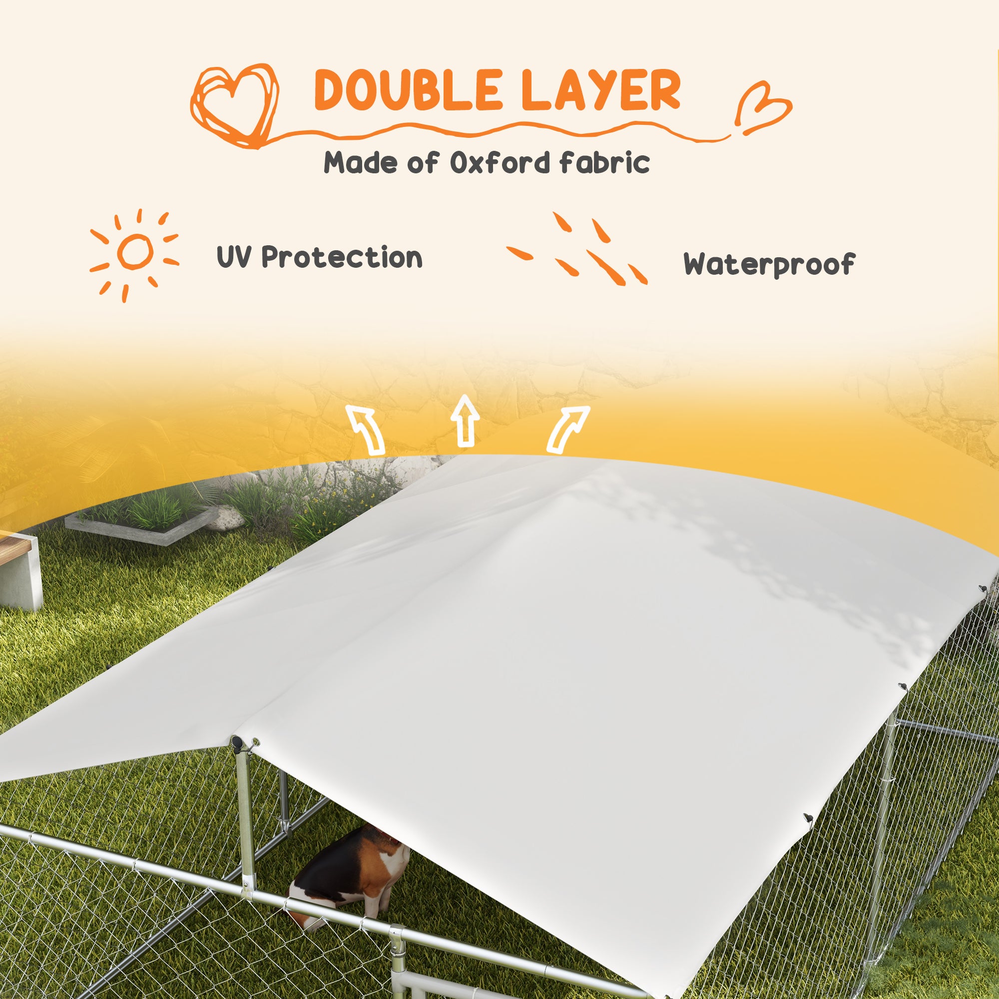 Parc pour chien extérieur de 13.1' x 7.5' x 4.9' avec couverture imperméable et résistante aux UV, pour chiens de taille moyenne à grande, argenté