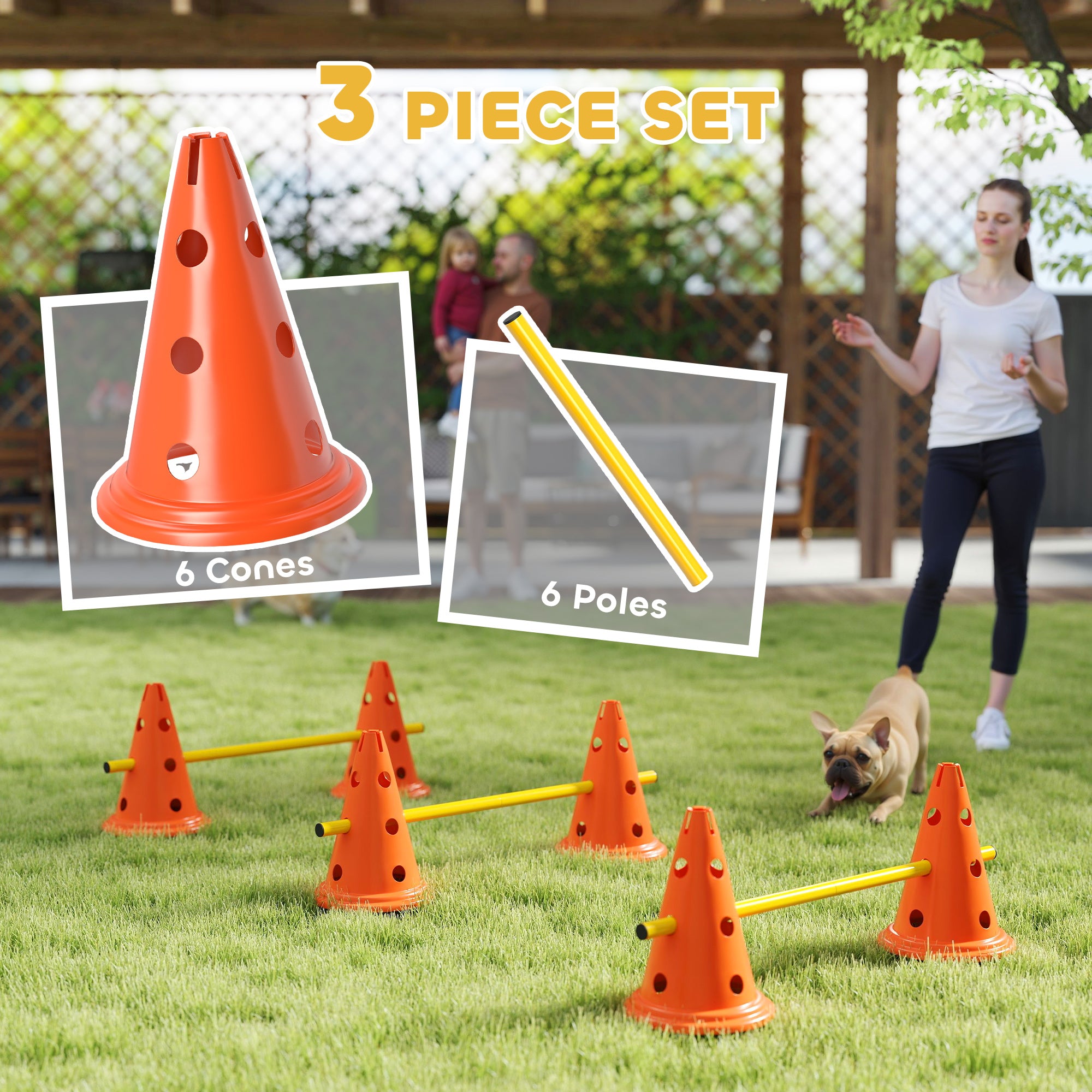 Ensemble de cônes pour haies d’agilité canine, équipement de parcours d’obstacles réglable avec 6 cônes et 6 barres, sac de transport, orange