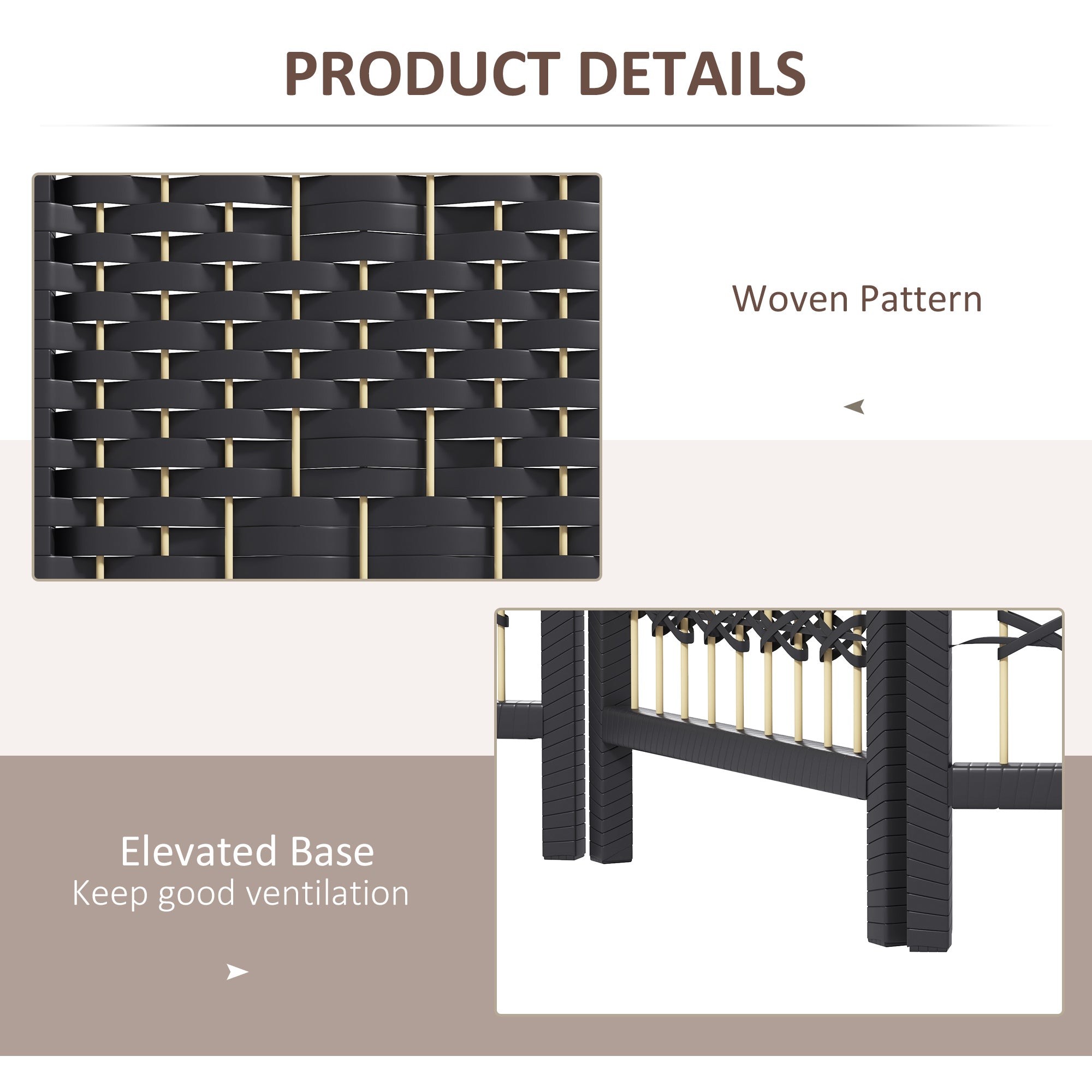 6 Panel Folding Room Divider, Portable Privacy Screen, Wave Fiber Room Partition for Home Office, Black