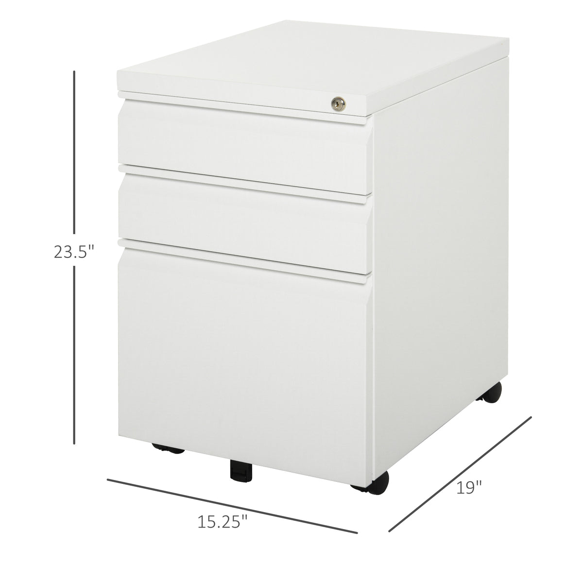 3 Drawer Lockable Steel Filing Cabinet on Wheels - White