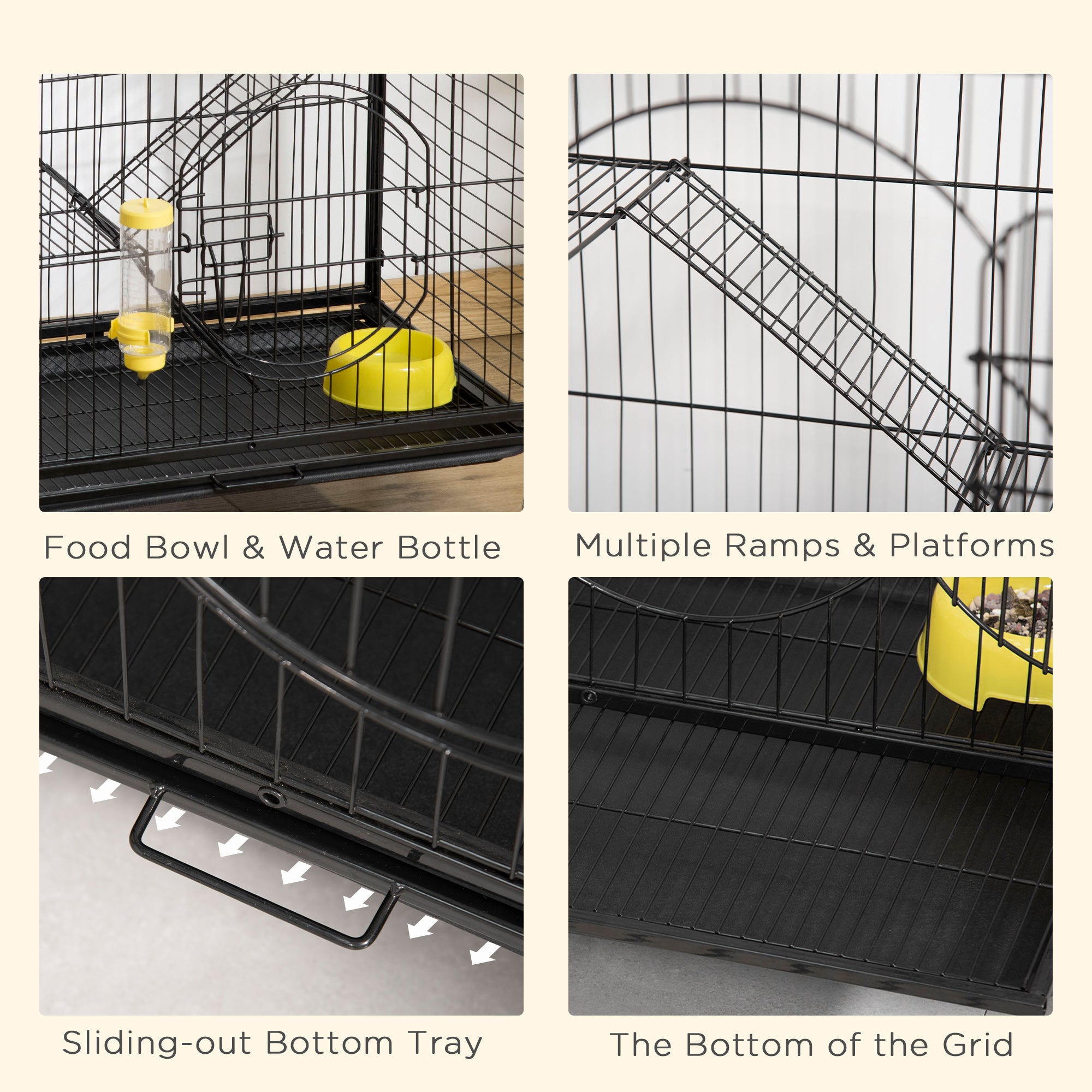 Rolling Small Animal Cage 36.6" Pet Rabbit Ferret Playpen, Animal Supply Kit Metal Black for Bunny, Pet Mink, Chinchilla
