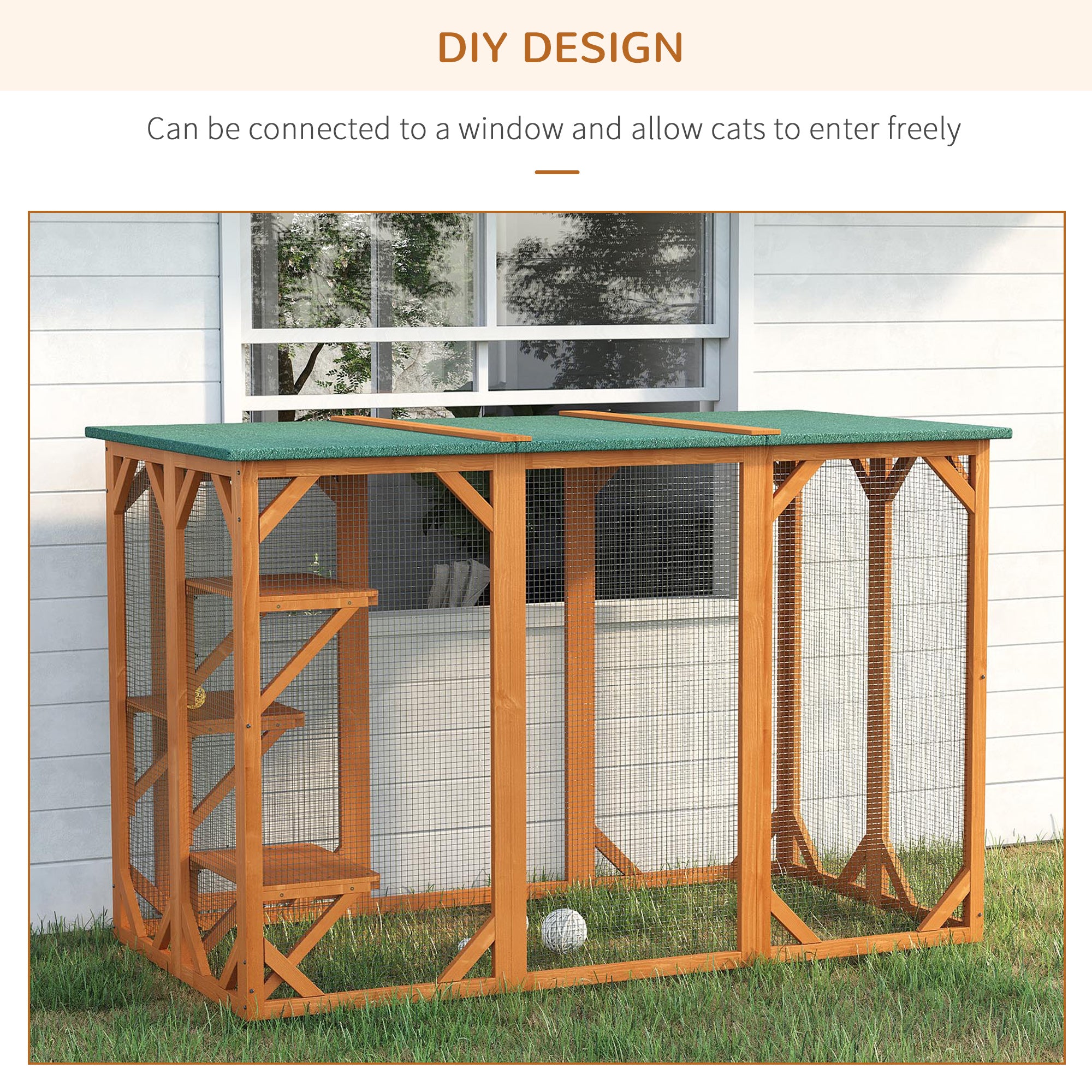 71"L Catio Outdoor Cat Enclosure, Indoor Cat Cage, Pet House, Small Animal Hutch for 1-2 Rabbit, Kitten, Kitty Crate Kennel w/ Waterproof Roof, Multi-Level Platforms, Orange