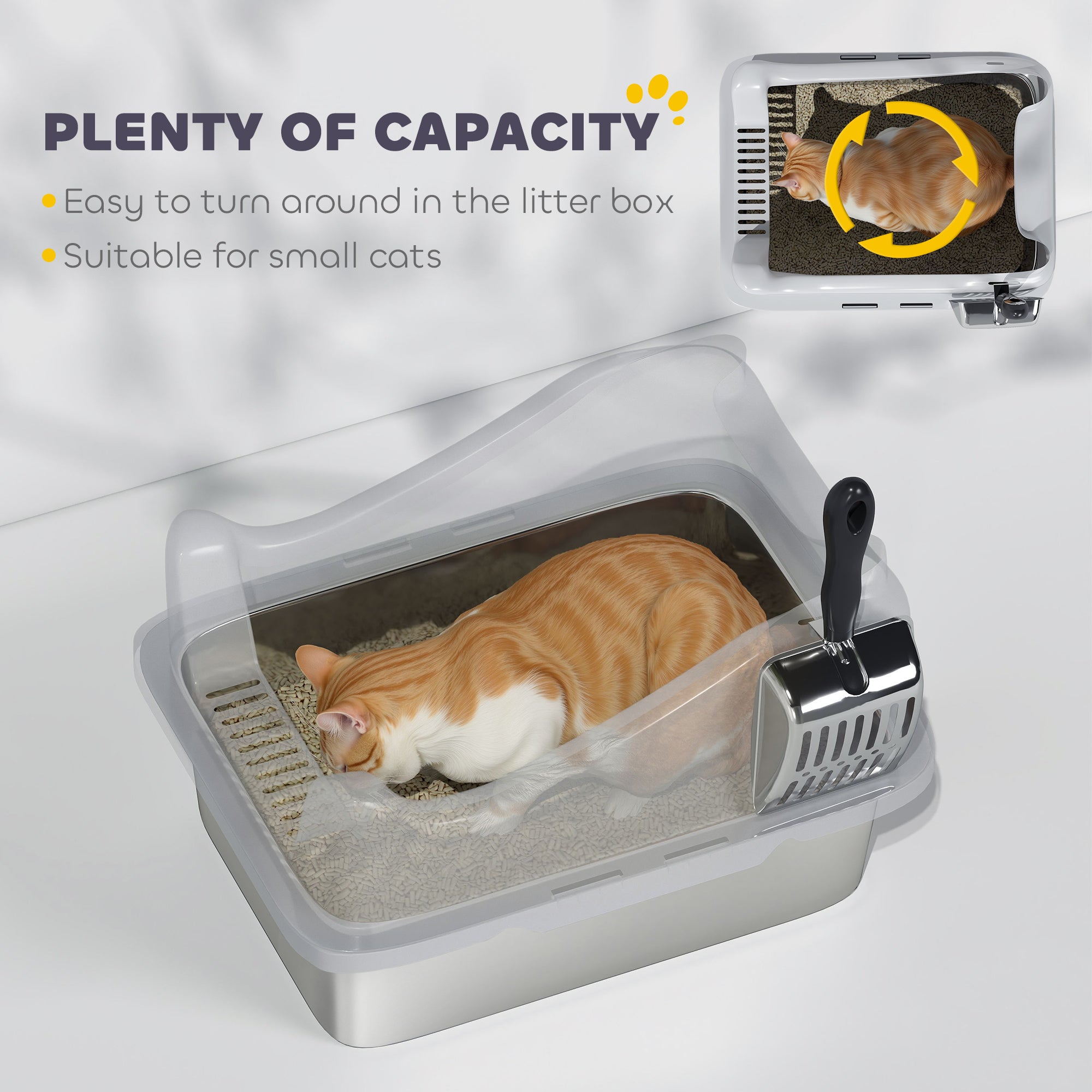 Cat Litter Box Stainless Steel with Metal Litter Scoop, Never Absorbs Odors, Anti Leakage, 17" x 13" x 10", Grey