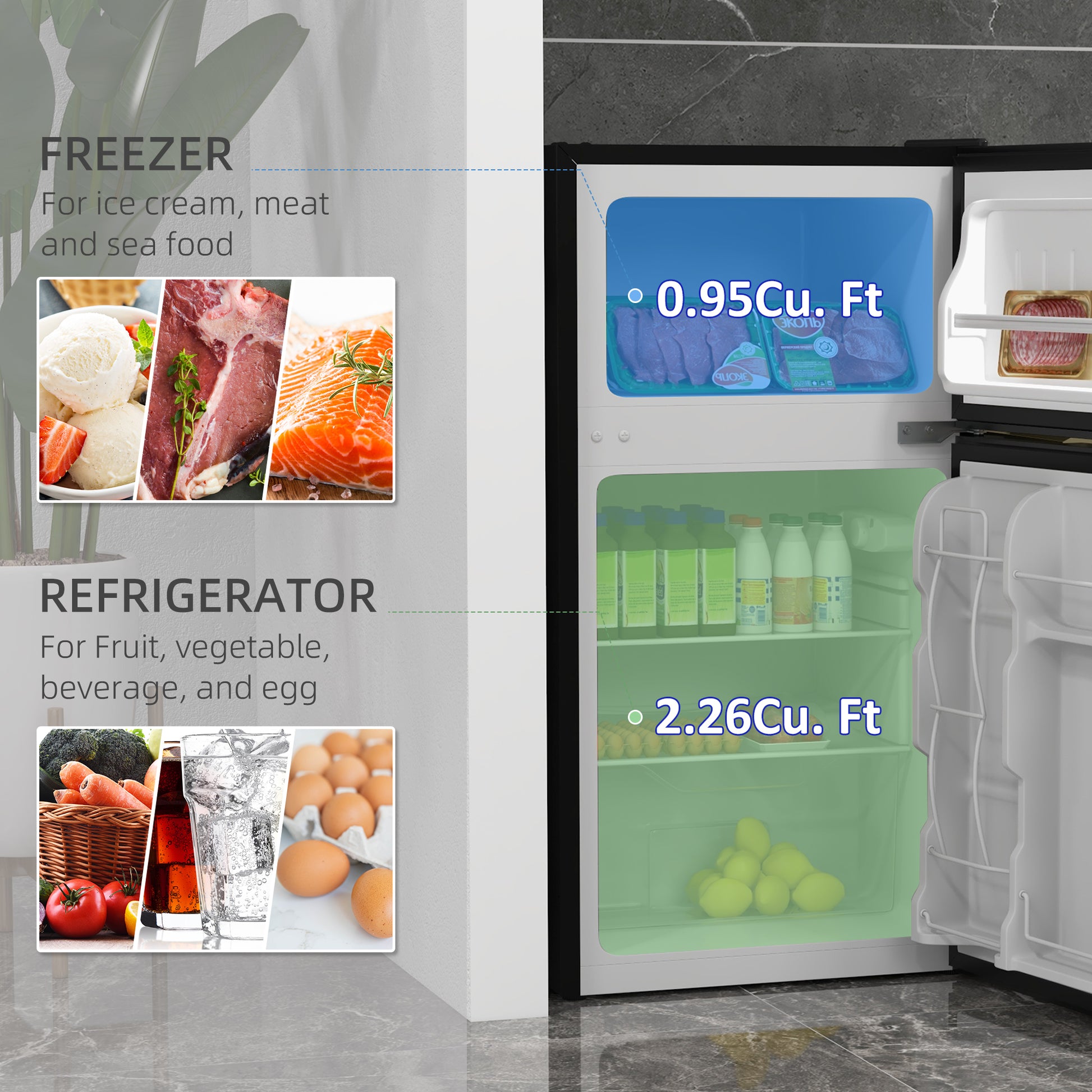 3.2 Cu Ft Mini Fridge Freezer - Silver-DECOROLALA