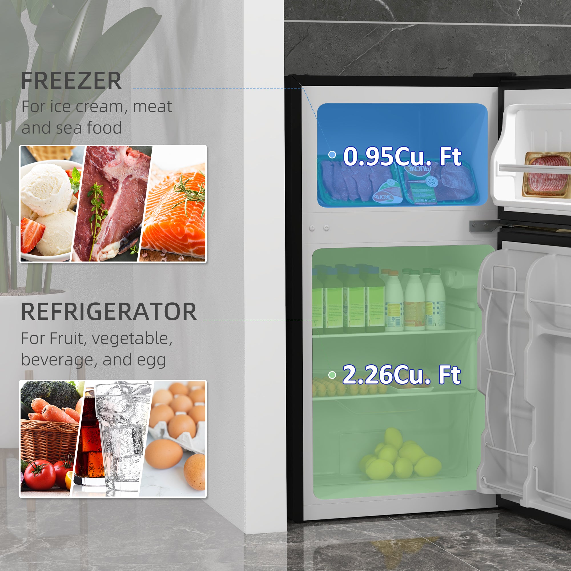 3.2 Cu Ft Mini Fridge Freezer - Silver-DECOROLALA